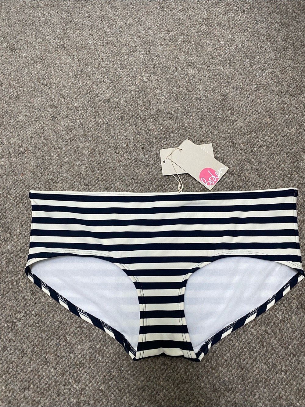 Boden Striped Navy and White Bikini Shorts
